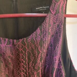 Nanette Lepore Black Dress with Pink Embroidery